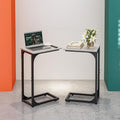 C-Shaped Side Table for Couch - Small Coffee Stand Sofa Tray Desk with Metal Frame and Waterproof Scratch Resistant, Modern End Accent for Living Room, Bedroom, Set of 2, Greige
