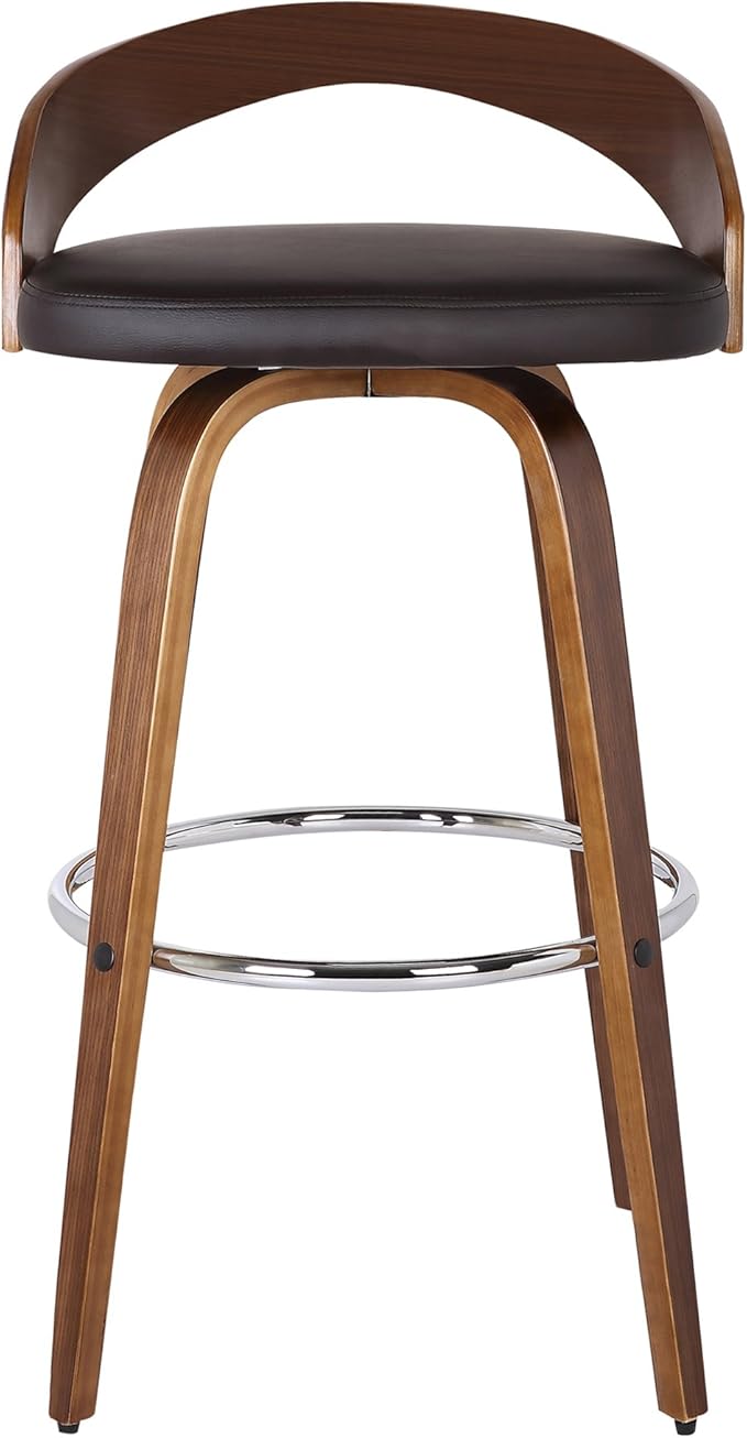 Armen Living Sonia 26" Counter Height Swivel Brown Faux Leather and Walnut Wood Bar Stool - Set of 3