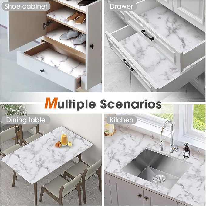 Beautysaid Shelf and Drawer Liner for Kitchen Cabinet, Non Adhesive Non Slip Shelf Paper Waterproof Washable Thickened for Dresser Pantry Shelve Bathroom Protector Liner(Marble,18 in x 10 FT)