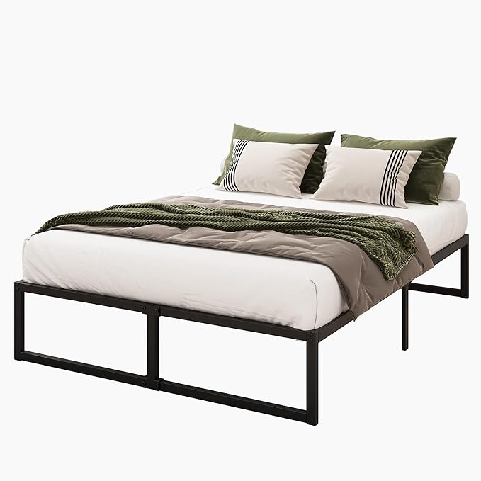 16 Inch California King Bed Frames No Box Spring Needed Heavy Duty Metal Cal King Platform for Mattress Foundation, Noise Free, Easy Assembly, Black