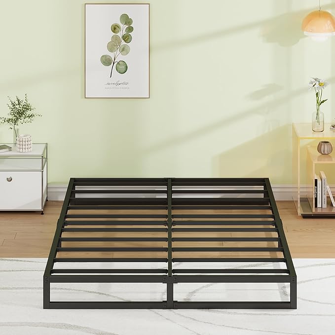 EMODA 7 Inch King Size Bed Frame No Box Spring Needed, Heavy Duty Metal Platform with Steel Slats, Noise Free, Easy Assembly, Black