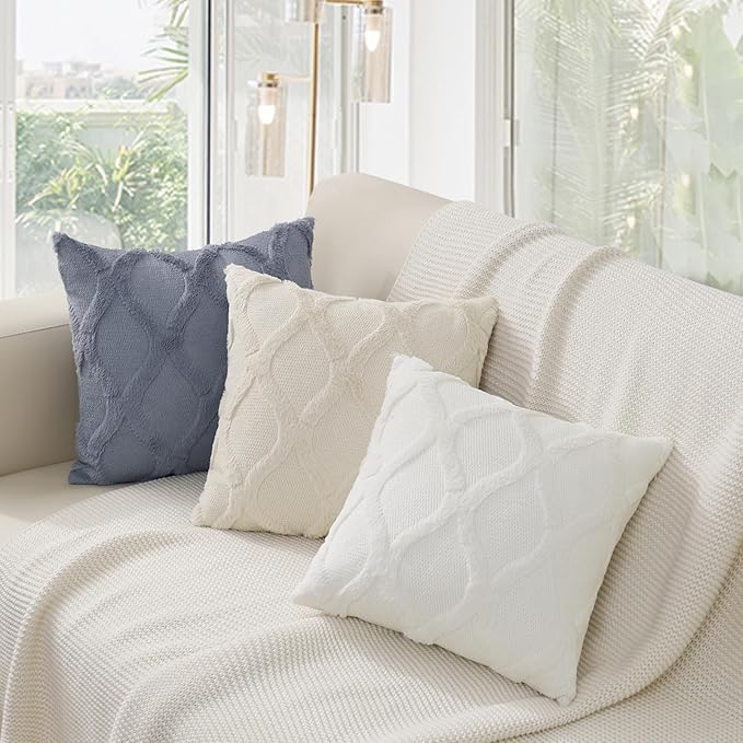 decorUhome Throw Pillow Covers 26x26 Inch Set of 2, Soft Plush Faux Fur Wool Blue Grey Couch Pillow Covers, Decorative Neutral Pillow Cases for Bed Sofa Living Room Home Decor