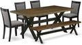 East West Furniture X677MZ650-6 6 Piece Kitchen Table Set Contains a Rectangle Dining Table and 4 Dark Gotham Grey Linen Fabric Parson Chairs with a Bench, 40x72 Inch, Multi-Color