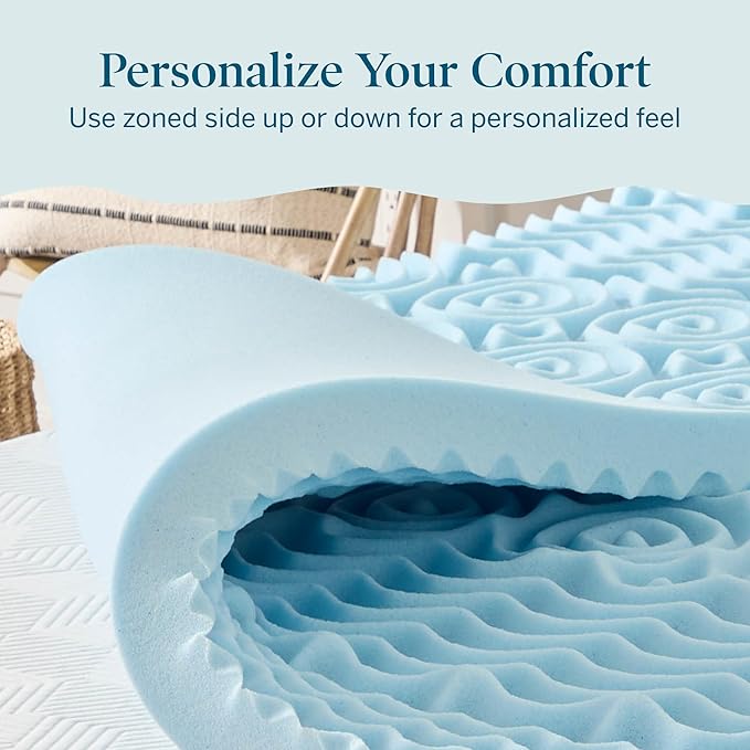 LUCID Gel Infused Memory Foam Mattress Topper – 3 Inch Mattress Topper – 5 Comfort Zones Relieve Pressure – CertiPUR-US Certified Foam - Full
