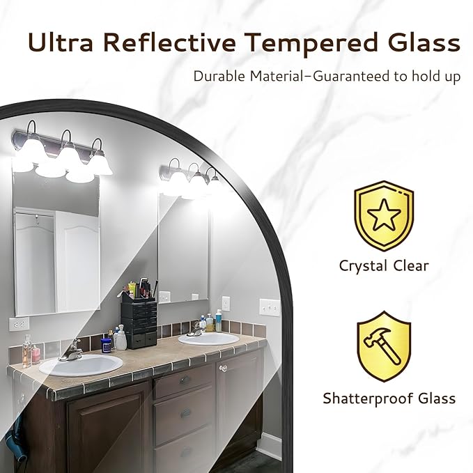 Circle Mirror 16 Inch Black Round Bathroom Mirror Round Bathroom Mirror Circle Mirrors for Wall Decor Frosted Metal Frame Anti-Rust Tempered Glass for Bedroom Living Room Decorative