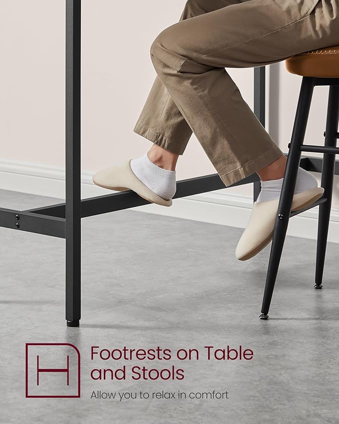 VASAGLE Bar Table, Narrow Long Kitchen Dining Table, Sturdy Metal Frame, Industrial, 15.7 x 55.1 x 35.4 Inches, Rustic Brown and Ink Black ULBT140B01
