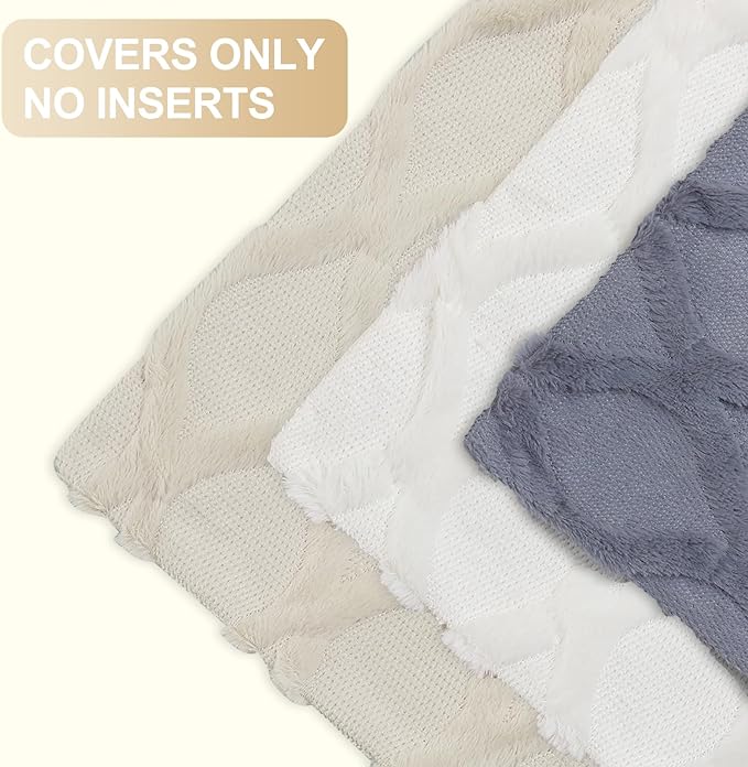 decorUhome Throw Pillow Covers 16x16 Inch Set of 2, Soft Plush Faux Fur Wool Beige Couch Pillow Covers, Decorative Neutral Pillow Cases for Bed Sofa Living Room Home Decor