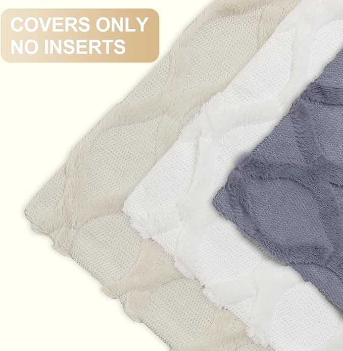 decorUhome Throw Pillow Covers 22x22 Inch Set of 2, Soft Plush Faux Fur Wool Cream White Couch Pillow Covers, Decorative Neutral Pillow Cases for Bed Sofa Living Room Home Decor