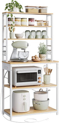 VASAGLE Bakers Rack with Power Outlet, 31.5 Inches Coffee Bar for Kitchen with Storage, 6-Tier Kitchen Shelves with 6 Hooks, Microwave Stand, Golden Oak and White UKKS119Y01