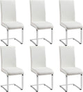 Yaheetech Dining Chairs Set of 6 Modern Faux Leather Upholstered Dining Room Chairs with High Back and Metal Chrome Legs for Kitchen/Living Room/Restaurant, White