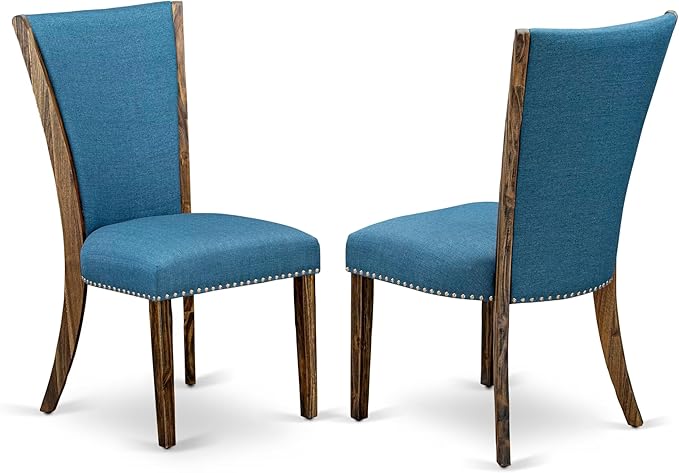 East West Furniture V777VE721-5 5 Piece Dining Set Includes a Rectangle Dining Room Table with V-Legs and 4 Blue Color Linen Fabric Upholstered Parson Chairs, 40x72 Inch, Multi-Color