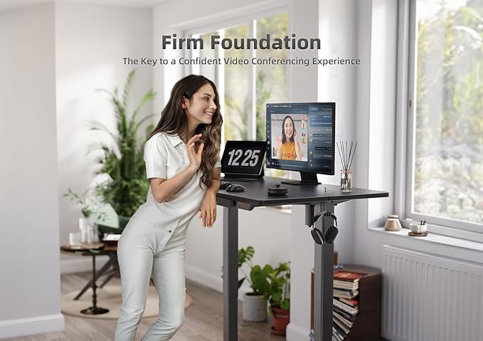 YDN Standing Desk with Drawers, 48 x 24 Inch Adjustable Height Stand Up Desk, Sit Stand Computer Desk for Home Office, Black