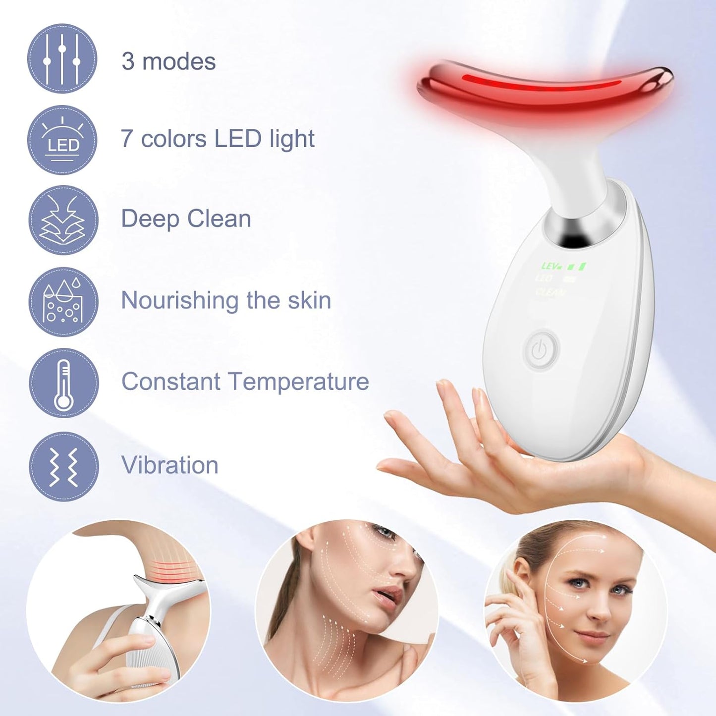 Facial Massager,7 Color LED Light Therapy for Face and Neck,Portable Beauty Skin Care Tools