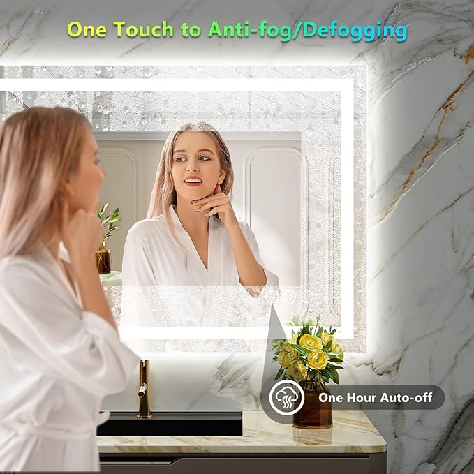40x36 Inch RGB LED Bathroom Mirror Front Light and RGB Backlit Lighted Vanity Mirror for Bathroom Wall Mounted Dimmable Anti Fog Memory Shatter-Proof IP54 Waterproof Horizontal/Vertical