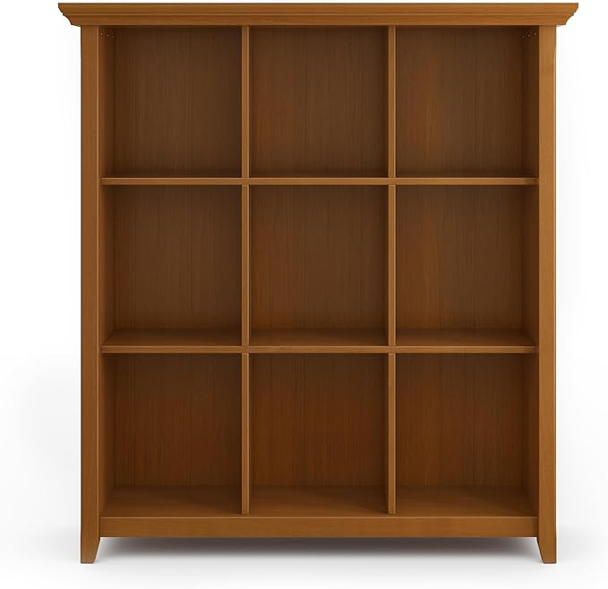 SIMPLIHOME Acadian Bookcase - 44 inch Tall 9-Cube Solid Wood Cube Organizer in Light Golden Brown, Transitional Bookcase Storage for Living Room, Study or Office with Fixed Shelves and Tapered Legs