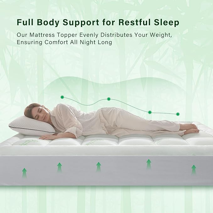 Anluoer Memory Foam Mattress Topper California King for Back Pain, Rayon Derived from Bamboo Pillow Top Mattress Topper for Hot Sleepers,Thick Mattress Pad with 8-21" Deep Pocket, 72x84 Inches, White
