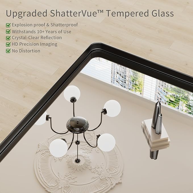 Koonmi Black Bathroom Mirror for Wall, 22x30 Inch Matte Metal Deep Framed Rounded Corner Wall Mirror, Shatterproof Tempered Glass for Farmhouse Bedroom Entryway, Vertically or Horizontally