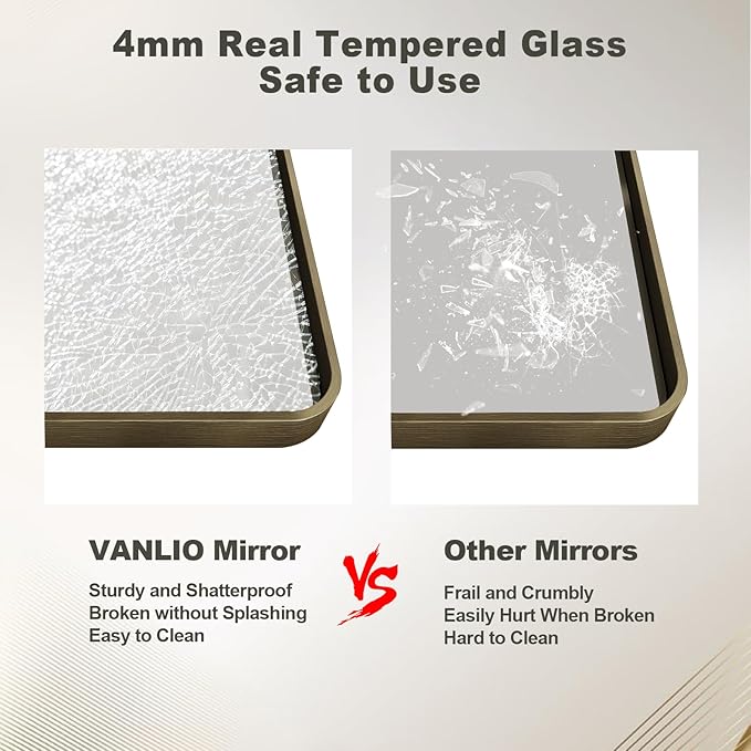 22x30 Inch Bronze Framed Bathroom Mirror, Brushed Bronze Metal Vanity Mirror, Bronze Rectangle Mirror, Rounded Corner, Tempered Glass, Anti-Rust, Shatterproof (Horizontal/Vertical)