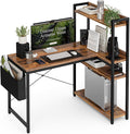 40 Inch L Shaped Computer Desk with Reversible Storage Shelves, Home Office Corner Desk Study Writing Table with Hutch, Study, Rustic Brown