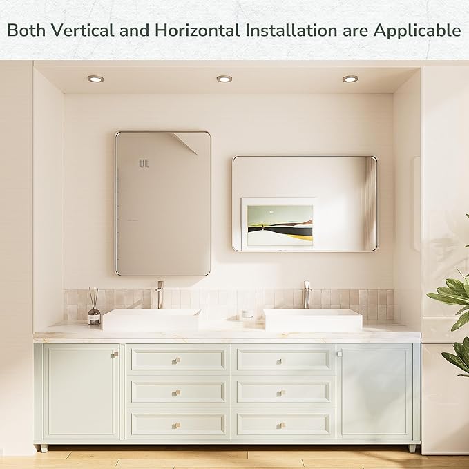 TokeShimi 24x32 Brushed Nickel Bathroom Wall Mirror Vanity Metal Frame Round Corner Rectangular for Home Decor Living Room Entryway (Horizontal/Vertical)