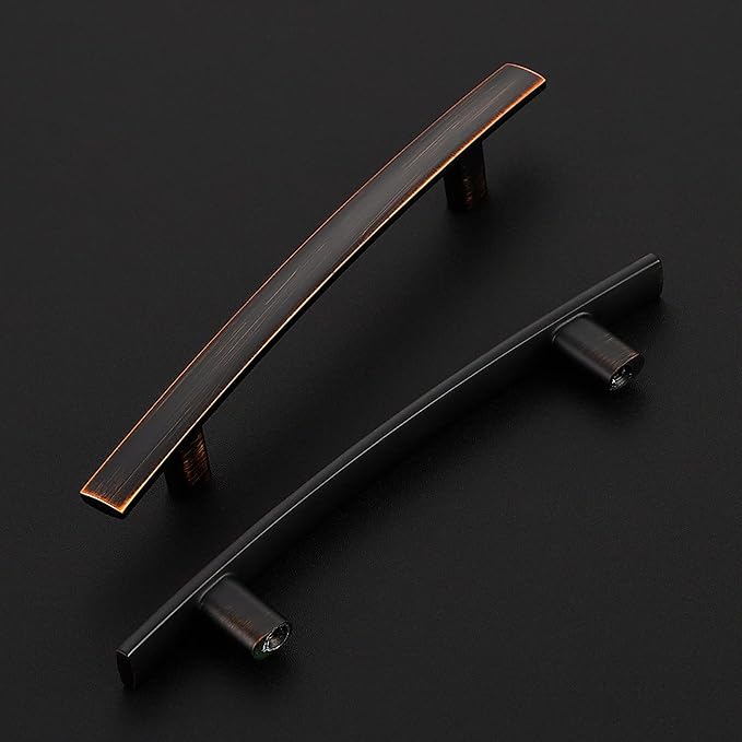 5 Pack Cabinet Handles 4" Hole Center - Curved Cabinet Pulls Oil Rubbed Bronze Drawer Pulls for Kitchen Cupboard Solid Hardware for Dresser Drawer Arch Hardware