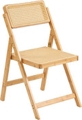 Rattan Folding Chair, Modern Mid Century Dining Chair Set of 1, Outdoor Bamboo Chairs for Bedroom Living Room Reading Room Dining Kitchen, Wood
