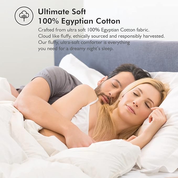 Luxurious White Solid Medium Weight, California King Size Goose Feathers Down Comforter for All-Season Weather Duvet Insert, Premium Baffle Box, 100% Egyptian Cotton Cover, 70 oz. Fill Weight
