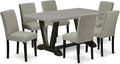 East West Furniture V696AB106-7 7 Piece Dining Set Consist of a Rectangle Dining Room Table with V-Legs and 6 Shitake Linen Fabric Upholstered Chairs, 36x60 Inch, Multi-Color