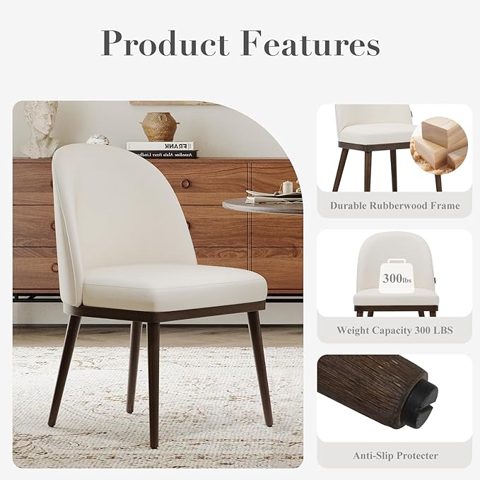 COLAMY Upholstered Dining Chairs Set of 6, Large Dining Room Kitchen Chairs with High Back and Deep Seat, Modern Fabric Dinner Chairs with Wood Legs, Beige