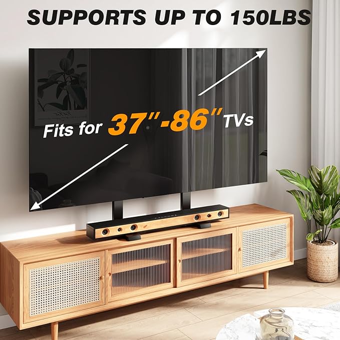 5Rcom Universal TV Stand, Large TV Legs for 37-86 Inch Flat Curved TVs with Cable Management, 6 Height Adjustment Table Top TV Mount Stand Up to 150lbs, Black