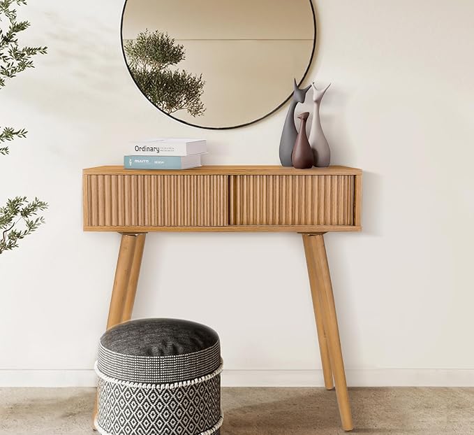 Console Table, Small Console Tables for Entryway，31" Vanity Desk Fluted Dresser Side Table, Brown Entry Table Narrow Console Table Modern Hallway Table Modern Sofa Table for Living Room(Brown)