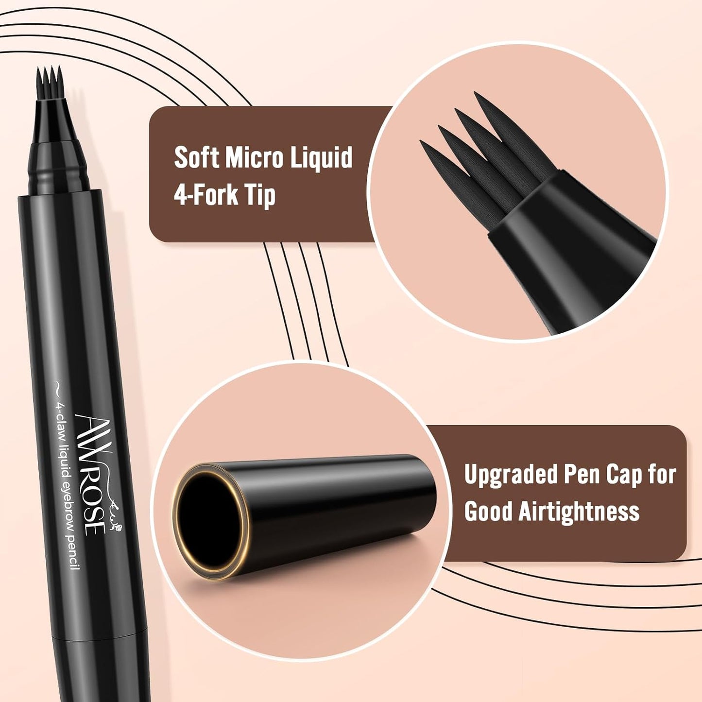 AWROSE Eyebrow Pencil, 3D Waterproof Microblading Eyebrow Pen 4 Fork Tip Tattoo Pencil, Precise Natural Brow Magic Eyebrow Pencil with Hair Like Strokes, 4 Points Multi-Used Eye Brow Pencils for Women