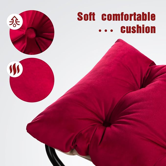 HollyHOME 15"(H) Folding Footrest Stool, Upholstered Small Foldable Ottoman, Accent Padded Sofa Foot Stool for Lazy Chair, Metal Frame Portable Foot Rest Ottoman for Living Room, Bedroom, Burgundy
