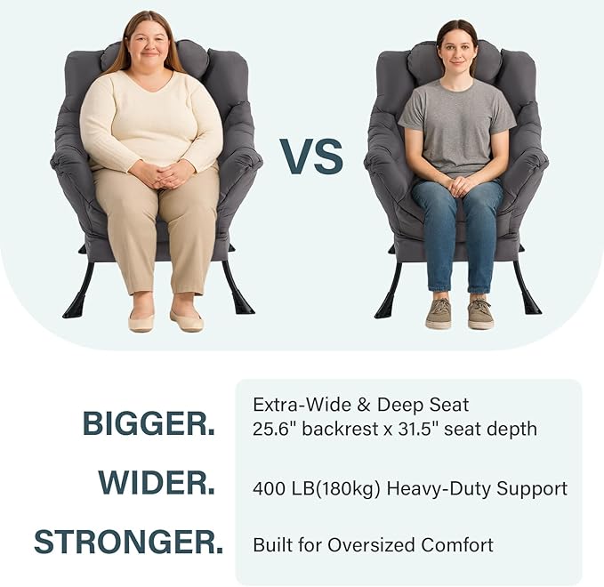 Lazy Chair with Ottoman, Modern Lounge Armchair with Lumbar Pillow, Accent Cozy Reading Chair and Folding Footstool for Bedroom, Dorm, Living Room,Khaki