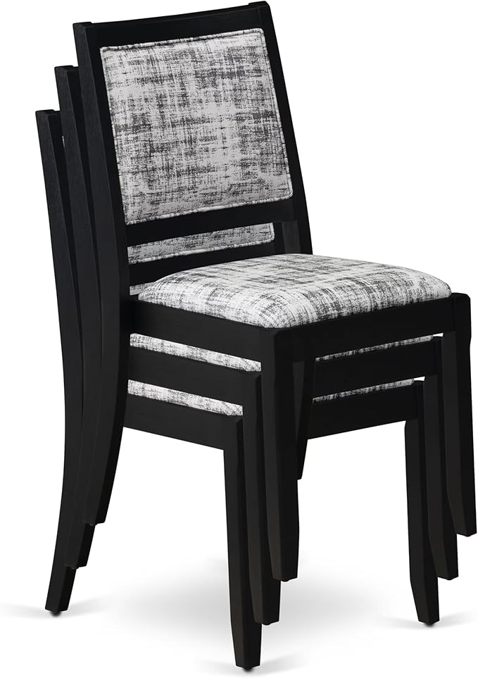 East West Furniture LGX25-BLK-30 -5 Piece Dining Set Includes a Rectangular Kitchen Table with Black Tabletop and 4 Stackable Polyester Fabric Chairs, Black