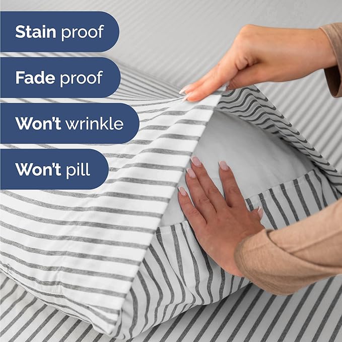 Twin Size 3 Piece Sheet Set - Comfy Breathable & Cooling Bed Sheets Set - Hotel Luxury Bedding for Women, Men, Kids, Teens, Boys & Girls - Deep Pockets, Soft, Wrinkle Free - Oeko-Tex - Grey Stripes 2