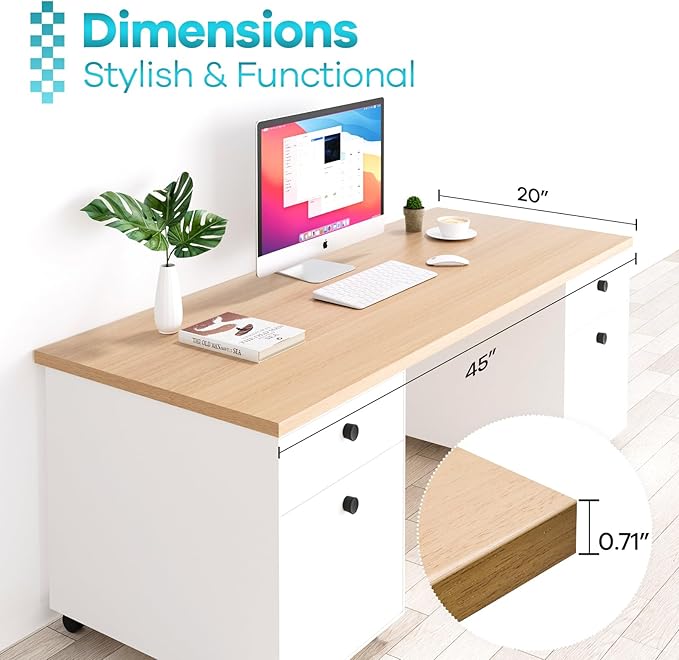 Kaboon Universal Tabletop 45"x20", Solid One-Piece Melamine Table Top, L-Desk Floating Desk DIY, Home and Office, Light Walnut