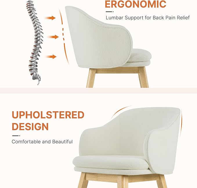 Wooden Dining Chairs Set of 4, Fabric Upholstered Modern Dining Room Chairs with Barrel Backrest & Double-Layer Thick Cushion for Living Room, Restaurant, Kitchen and Café, Beige, 2 Boxs