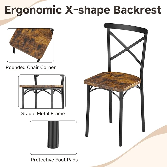 7-Piece Dining Table with Chairs Set, Rectangular Metal Frame Table with 6 Chairs, Modern Table Furniture Set for Kitchen, Dining Room and Living Room, Brown