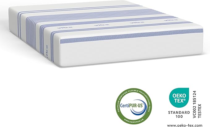Vibe Gel Memory Foam Mattress, Fiberglass Free 8-Inch CertiPUR-US Certified Bed-in-a-Box, King, White