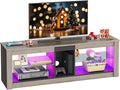 Bestier Entertainment Center LED Gaming TV Stand for 55+ Inch TV Adjustable Glass Shelves 22 Dynamic RGB Modes TV Cabinet Game Console PS4, Wash Gray