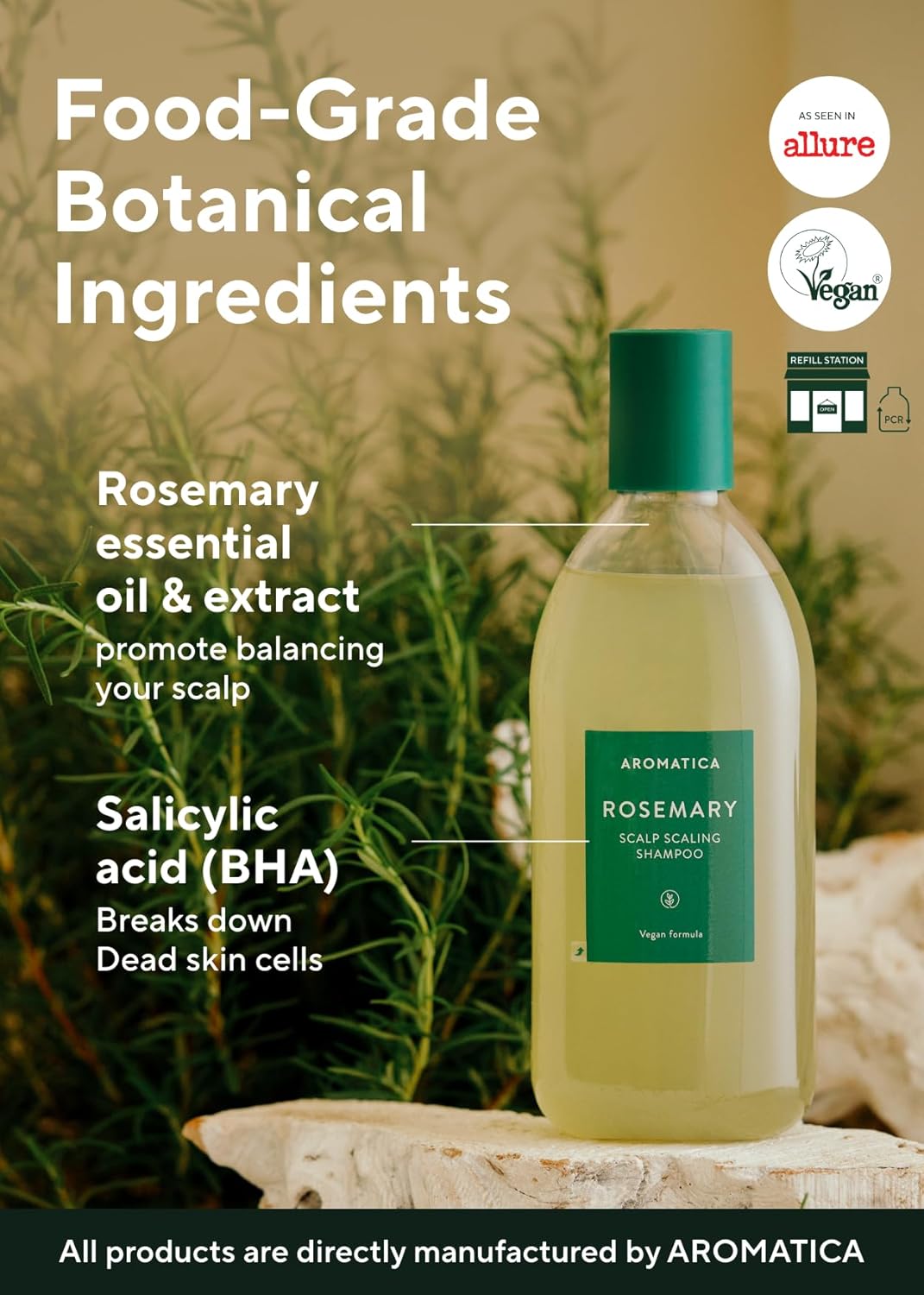 AROMATICA Rosemary Scalp Scaling Shampoo (2 packs) - Korean Hair Care with Thinning Hair Loss Natural Rosemary Essential Oil for Women Hair Growth - Free from Sulfate, Silicone, and Paraben (13.53 oz)