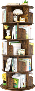 Aheaplus Rotating Bookshelf, 360 Display Wood Spinning Bookshelf Tower, 5 Tier Floor Standing Bookcase Storage Rack, Revolving Bookcase Corner Bookshelfs for Small Space, Study, Bed Room, Rustic Brown