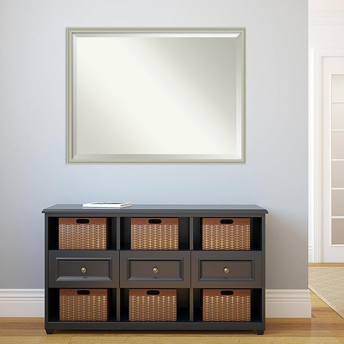 Amanti Art Silver Bathroom Mirror for Over Sink, 32x42 Florence Silver Rectangle Vanity Mirror, X-Large Casual Frame, Hangs Horizonally and Vertically, Bathroom Wall Decor, Beveled Edge from WI, USA