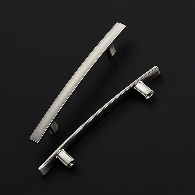5 Pack Cabinet Handles 4" Hole Center - Curved Cabinet Pulls Brushed Nickel Drawer Pulls for Kitchen Cupboard Solid Hardware for Dresser Drawer Arch Hardware