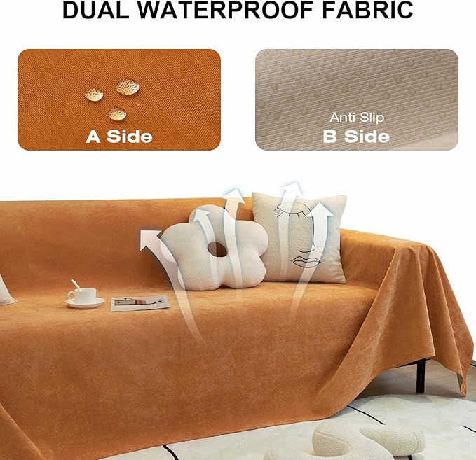 STACYPIK Waterproof Orange Sofa Cover Non-Slip Scratch Proof Couch Cover for Sectional Sofa Furniture Protector for 3 Cushion Couch Washable Pet-Friendly Thick Sofa Slipcover for Living Room-71X134IN