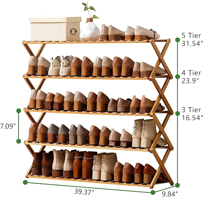 Choclaif Free Standing Shoe Racks for Closet, Shoe Shelf Bamboo Shoe Rack for Bedroom, Entryway Hallway Closet Living Room Organizer（5 Tier）