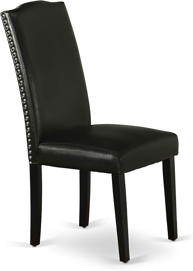 East West Furniture SHEN5-BLK-69 5 Piece Dining Room Table Set Includes a Round Kitchen Table with Pedestal and 4 Black Faux Leather Parson Dining Chairs, 42x42 Inch, Black