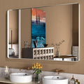 WEER 60X36 Inch Brushed Nickel Bathroom Mirror, Brushed Silver Metal Frame Mirror, Rounded Rectangle Silver Bathroom Vanity Mirror, Tempered Glass, Anti-Rust, Hangs Horizontally or Vertically