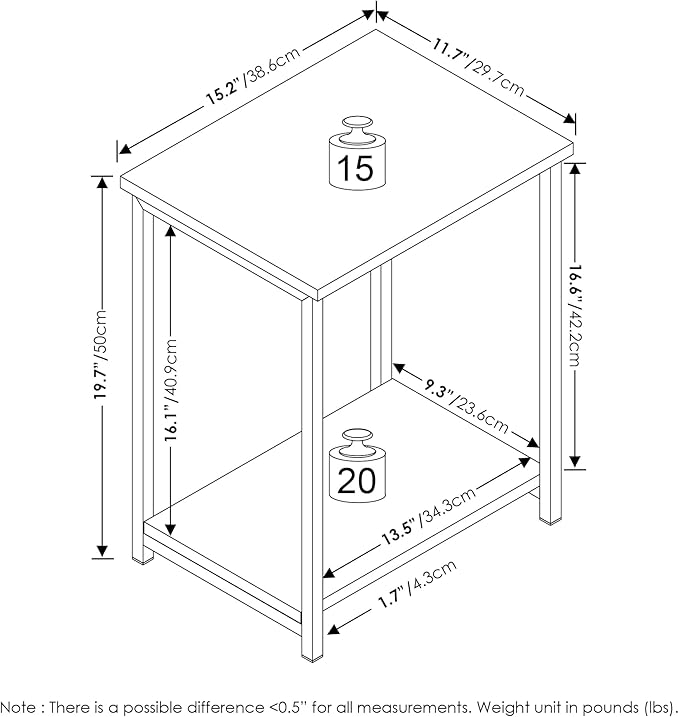 Furinno Simplistic Metal Frame End Table, 2-Pack, French Oak